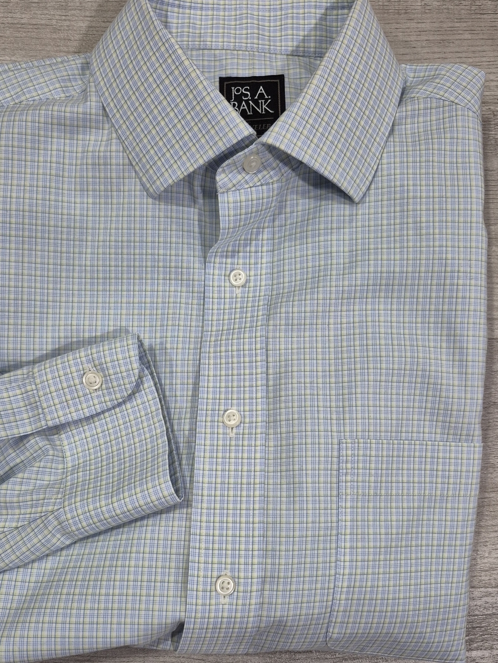 Jos. A. Bank Blue and Yellow Micro-Plaid Dress Shirt 16- 32